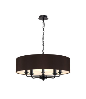 Banyan 5 Light Multi Arm Pendant With 60cm x 15cm Faux Silk Fabric Shade Matt Black/Black-1