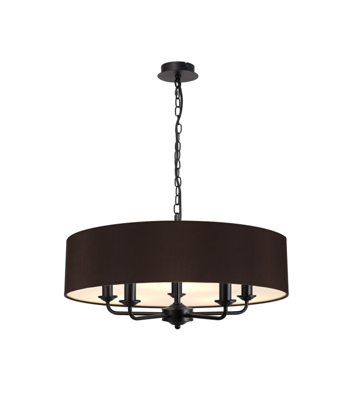 Banyan 5 Light Multi Arm Pendant With 60cm x 15cm Faux Silk Fabric Shade Matt Black/Black-1
