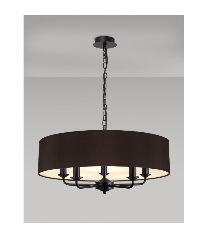Banyan 5 Light Multi Arm Pendant With 60cm x 15cm Faux Silk Fabric Shade Matt Black/Black-2