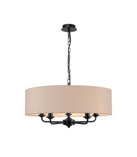 Banyan 5 Light Multi Arm Pendant With 60cm x 15cm Dual Faux Silk Fabric Shade Matt Black/Nude Beige-1
