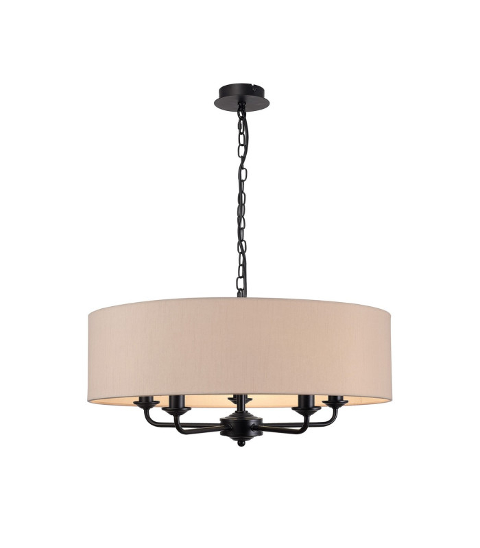 Banyan 5 Light Multi Arm Pendant With 60cm x 15cm Dual Faux Silk Fabric Shade Matt Black/Nude Beige-1