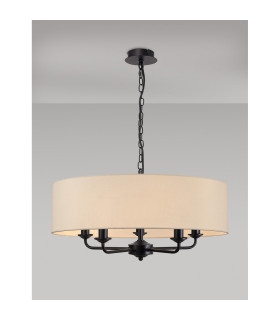 Banyan 5 Light Multi Arm Pendant With 60cm x 15cm Faux Silk Fabric Shade Matt Black/Ivory Pearl-2