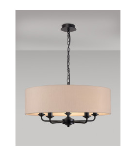 Banyan 5 Light Multi Arm Pendant With 60cm x 15cm Dual Faux Silk Fabric Shade Matt Black/Nude Beige-2