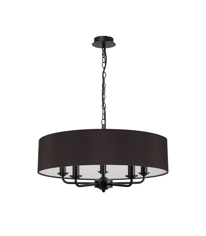 Banyan 5 Light Multi Arm Pendant With 60cm x 15cm Faux Silk Fabric Shade Matt Black/Black-4