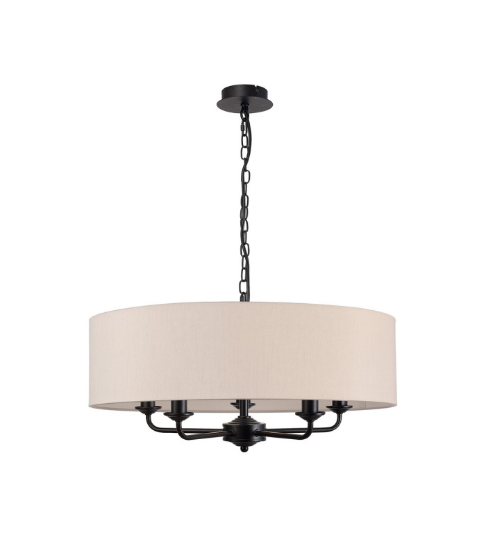 Banyan 5 Light Multi Arm Pendant With 60cm x 15cm Dual Faux Silk Fabric Shade Matt Black/Nude Beige-4