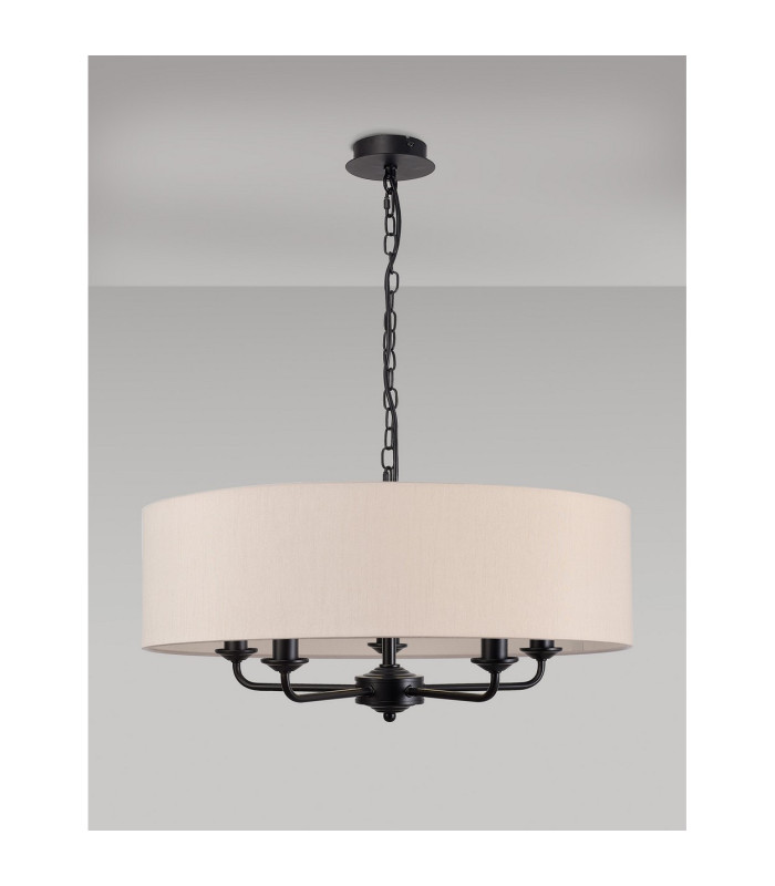 Banyan 5 Light Multi Arm Pendant With 60cm x 15cm Dual Faux Silk Fabric Shade Matt Black/Nude Beige-11