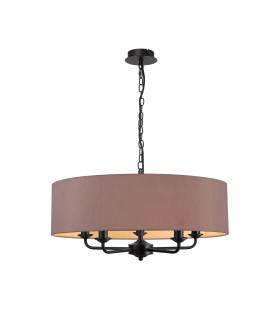 Banyan 5 Light Multi Arm Pendant With 60cm x 15cm Dual Faux Silk Fabric Shade Matt Black/Taupe-1