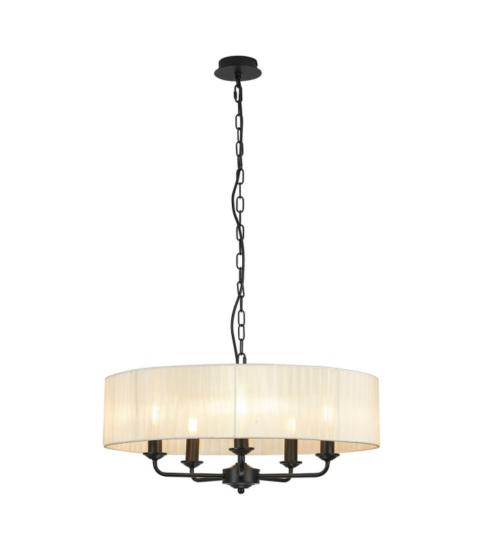 Banyan 5 Light Multi Arm Pendant With 60cm x 15cm Organza Shade Matt Black/Cream-1