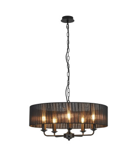 Banyan 5 Light Multi Arm Pendant With 60cm x 15cm Organza Shade Matt Black/Black-1