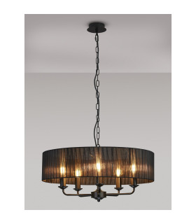 Banyan 5 Light Multi Arm Pendant With 60cm x 15cm Organza Shade Matt Black/Black-2