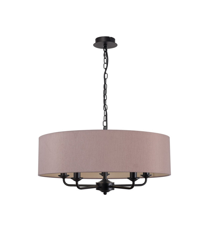 Banyan 5 Light Multi Arm Pendant With 60cm x 15cm Dual Faux Silk Fabric Shade Matt Black/Taupe-4
