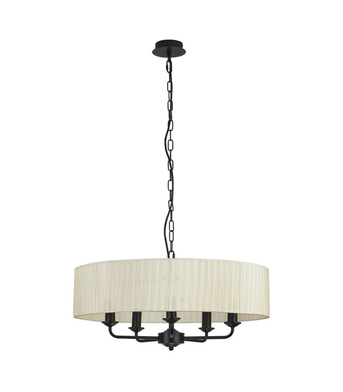 Banyan 5 Light Multi Arm Pendant With 60cm x 15cm Organza Shade Matt Black/Cream-4
