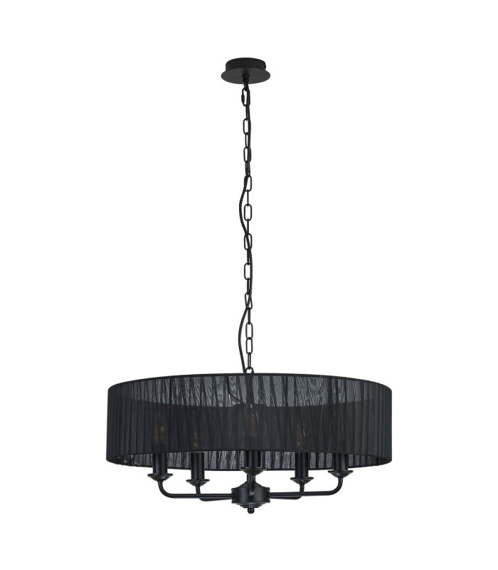 Banyan 5 Light Multi Arm Pendant With 60cm x 15cm Organza Shade Matt Black/Black-4