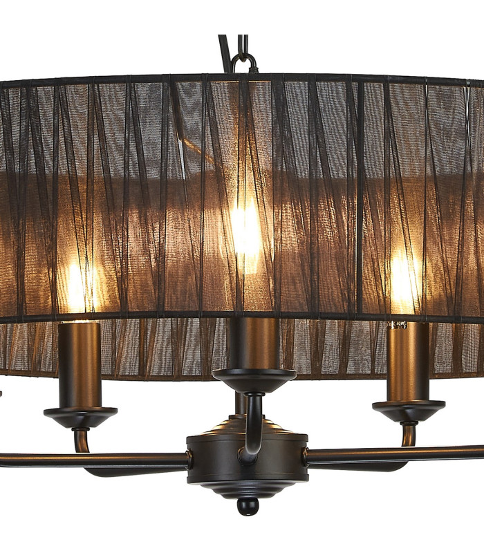 Banyan 5 Light Multi Arm Pendant With 60cm x 15cm Organza Shade Matt Black/Black-6