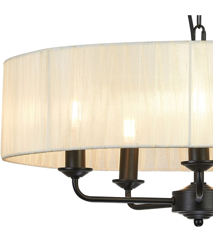Banyan 5 Light Multi Arm Pendant With 60cm x 15cm Organza Shade Matt Black/Cream-7