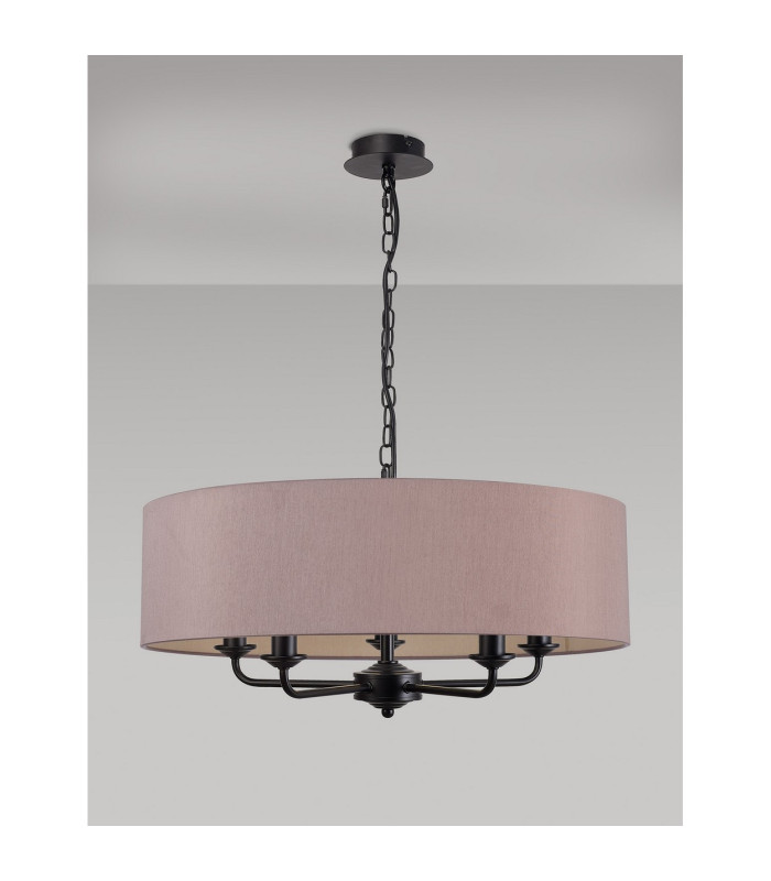 Banyan 5 Light Multi Arm Pendant With 60cm x 15cm Dual Faux Silk Fabric Shade Matt Black/Taupe-11