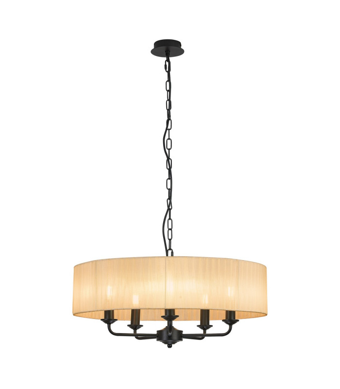 Banyan 5 Light Multi Arm Pendant With 60cm x 15cm Organza Shade Matt Black/Soft Bronze-1
