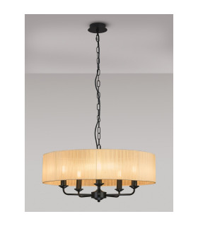Banyan 5 Light Multi Arm Pendant With 60cm x 15cm Organza Shade Matt Black/Soft Bronze-2