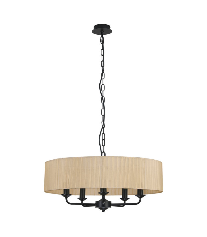 Banyan 5 Light Multi Arm Pendant With 60cm x 15cm Organza Shade Matt Black/Soft Bronze-4