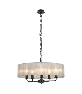 Banyan 5 Light Multi Arm Pendant With 60cm x 15cm Organza Shade Matt Black/Grey-1