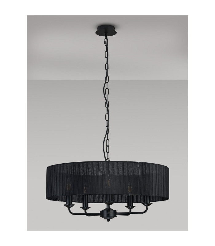 Banyan 5 Light Multi Arm Pendant With 60cm x 15cm Organza Shade Matt Black/Black-14