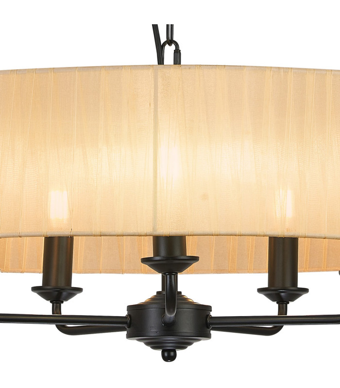 Banyan 5 Light Multi Arm Pendant With 60cm x 15cm Organza Shade Matt Black/Soft Bronze-6