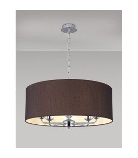 Banyan 5 Light Multi Arm Pendant E14 Polished Chrome With 60cm x 22cm Faux Silk Shade Black/White Laminate-2