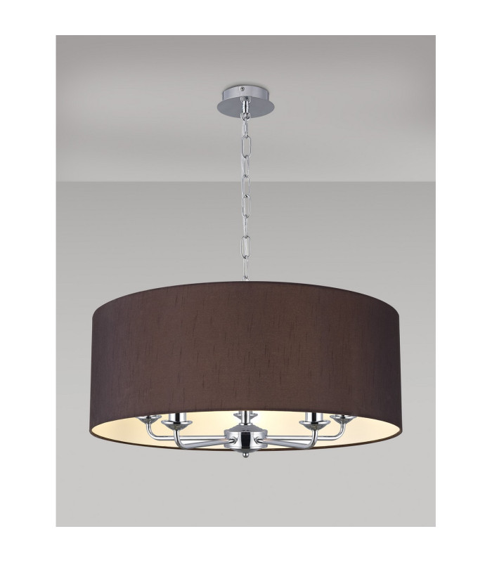 Banyan 5 Light Multi Arm Pendant E14 Polished Chrome With 60cm x 22cm Faux Silk Shade Black/White Laminate-2