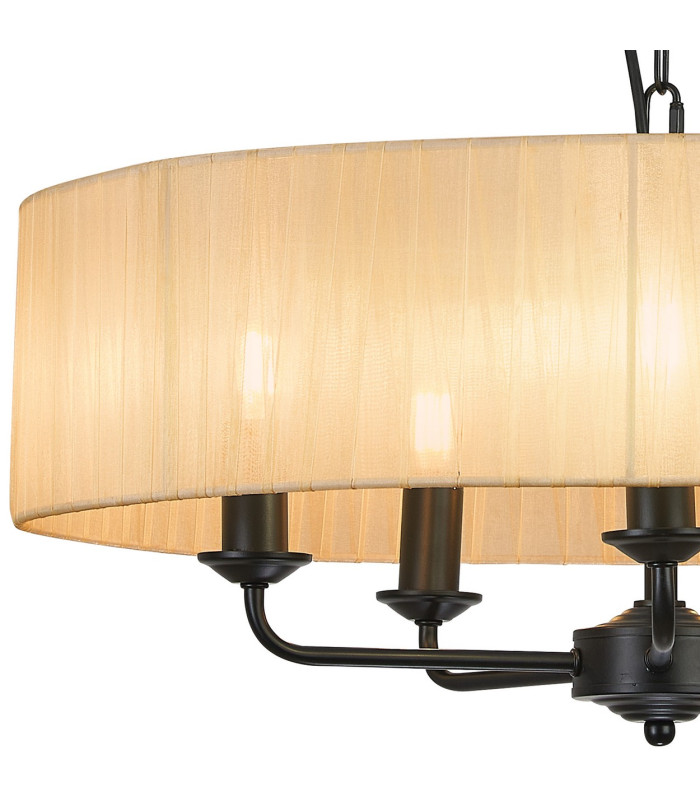 Banyan 5 Light Multi Arm Pendant With 60cm x 15cm Organza Shade Matt Black/Soft Bronze-7