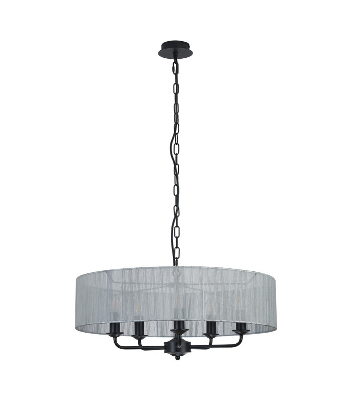 Banyan 5 Light Multi Arm Pendant With 60cm x 15cm Organza Shade Matt Black/Grey-4