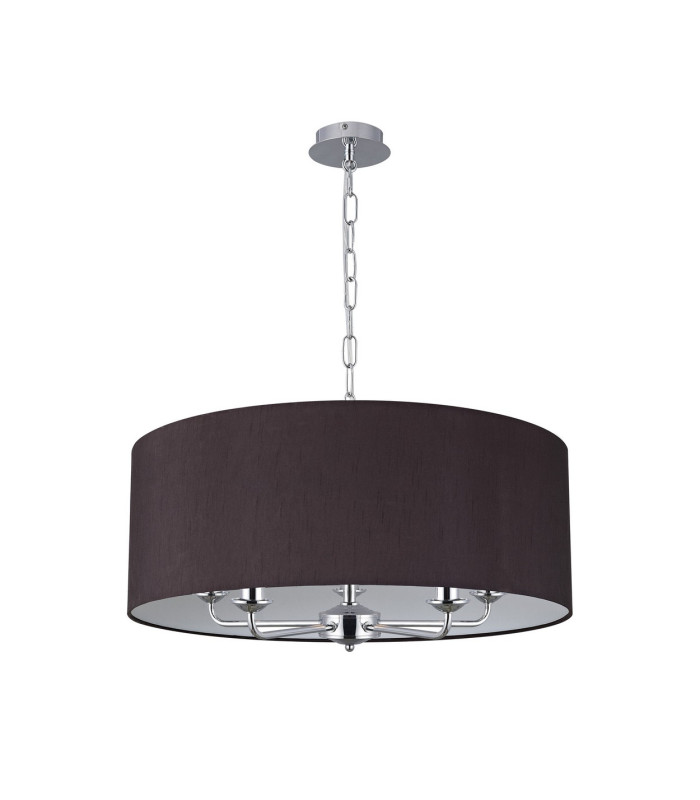 Banyan 5 Light Multi Arm Pendant E14 Polished Chrome With 60cm x 22cm Faux Silk Shade Black/White Laminate-4