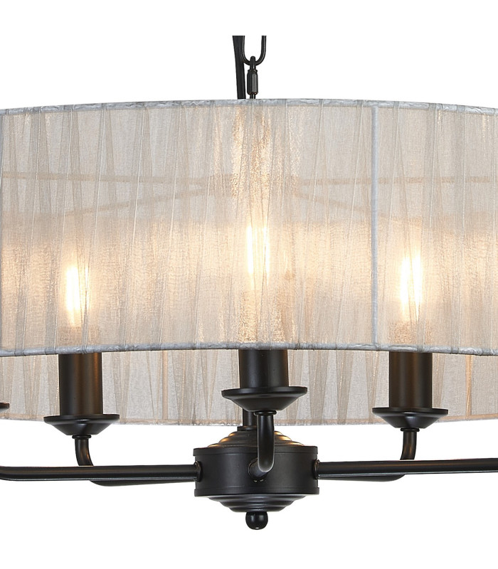 Banyan 5 Light Multi Arm Pendant With 60cm x 15cm Organza Shade Matt Black/Grey-6