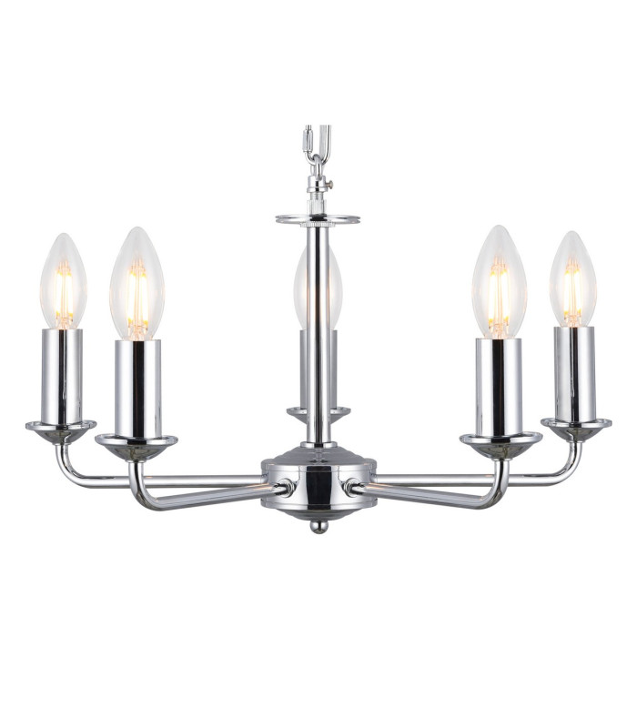 Banyan 5 Light Multi Arm Pendant E14 Polished Chrome With 60cm x 22cm Faux Silk Shade Black/White Laminate-5