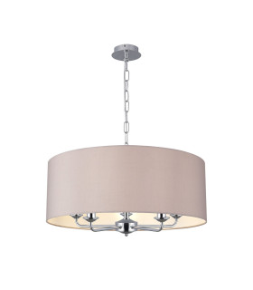 Banyan 5 Light Multi Arm Pendant E14 Polished Chrome With 60cm x 22cm Faux Silk Shade Grey/White Laminate-1