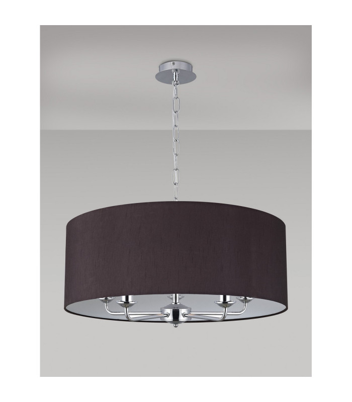 Banyan 5 Light Multi Arm Pendant E14 Polished Chrome With 60cm x 22cm Faux Silk Shade Black/White Laminate-11