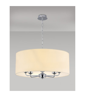 Banyan 5 Light Multi Arm Pendant E14 Polished Chrome With 60cm x 22cm Faux Silk Shade Ivory Pearl/White Laminate-2