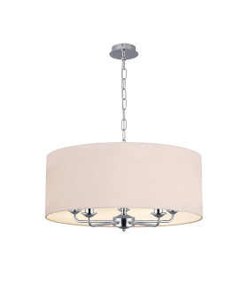 Banyan 5 Light Multi Arm Pendant E14 Polished Chrome With 60cm x 22cm Dual Faux Silk Shade Nude Beige/Moonlight-1