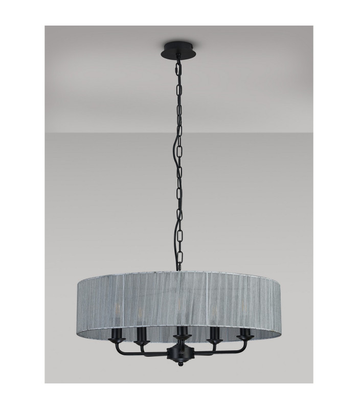 Banyan 5 Light Multi Arm Pendant With 60cm x 15cm Organza Shade Matt Black/Grey-14