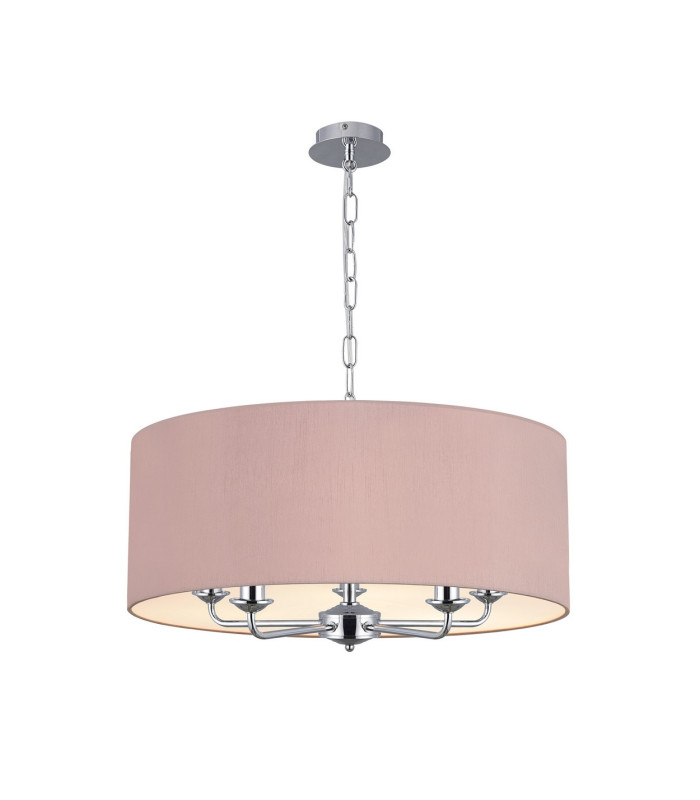 Banyan 5 Light Multi Arm Pendant E14 Polished Chrome With 60cm x 22cm Dual Faux Silk Shade Taupe/Halo Gold-1