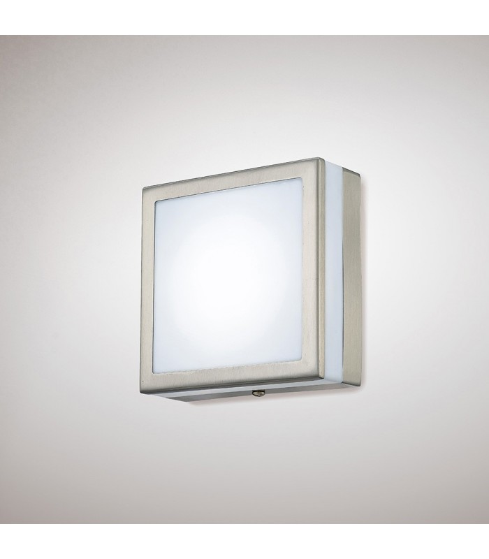 Square LED Flush Ceiling Light, Wall Lamp 2.4W IP44 Exterior Plain Design Stainless Steel, Opal - 2