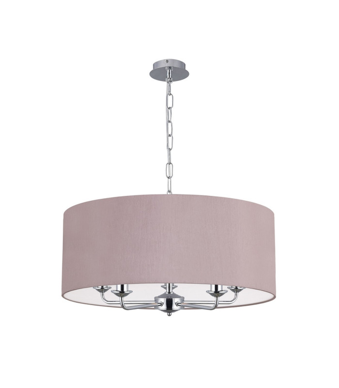 Banyan 5 Light Multi Arm Pendant E14 Polished Chrome With 60cm x 22cm Dual Faux Silk Shade Taupe/Halo Gold-4