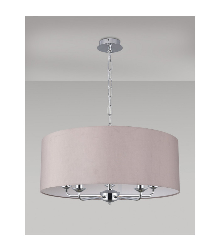 Banyan 5 Light Multi Arm Pendant E14 Polished Chrome With 60cm x 22cm Faux Silk Shade Grey/White Laminate-11