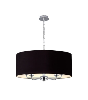 Banyan 5 Light Multi Arm Pendant E14 Polished Chrome With 60cm x 22cm Dual Faux Silk Shade Black/Green Olive-1