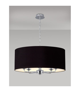 Banyan 5 Light Multi Arm Pendant E14 Polished Chrome With 60cm x 22cm Dual Faux Silk Shade Black/Green Olive-2