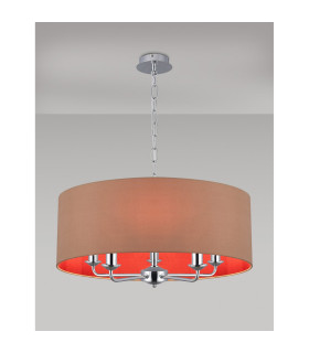 Banyan 5 Light Multi Arm Pendant E14 Polished Chrome With 60cm x 22cm Dual Faux Silk Shade Antique Gold/Ruby-2