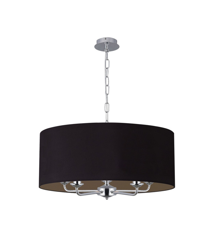 Banyan 5 Light Multi Arm Pendant E14 Polished Chrome With 60cm x 22cm Dual Faux Silk Shade Black/Green Olive-4