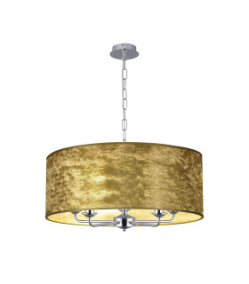Banyan 5 Light Multi Arm Pendant E14 Polished Chrome With 60cm x 22cm Gold Leaf With White Lining Shade-1
