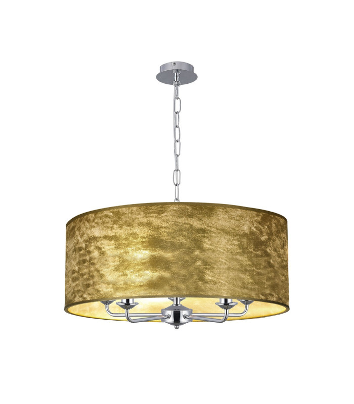Banyan 5 Light Multi Arm Pendant E14 Polished Chrome With 60cm x 22cm Gold Leaf With White Lining Shade-1