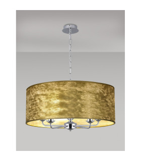 Banyan 5 Light Multi Arm Pendant E14 Polished Chrome With 60cm x 22cm Gold Leaf With White Lining Shade-2