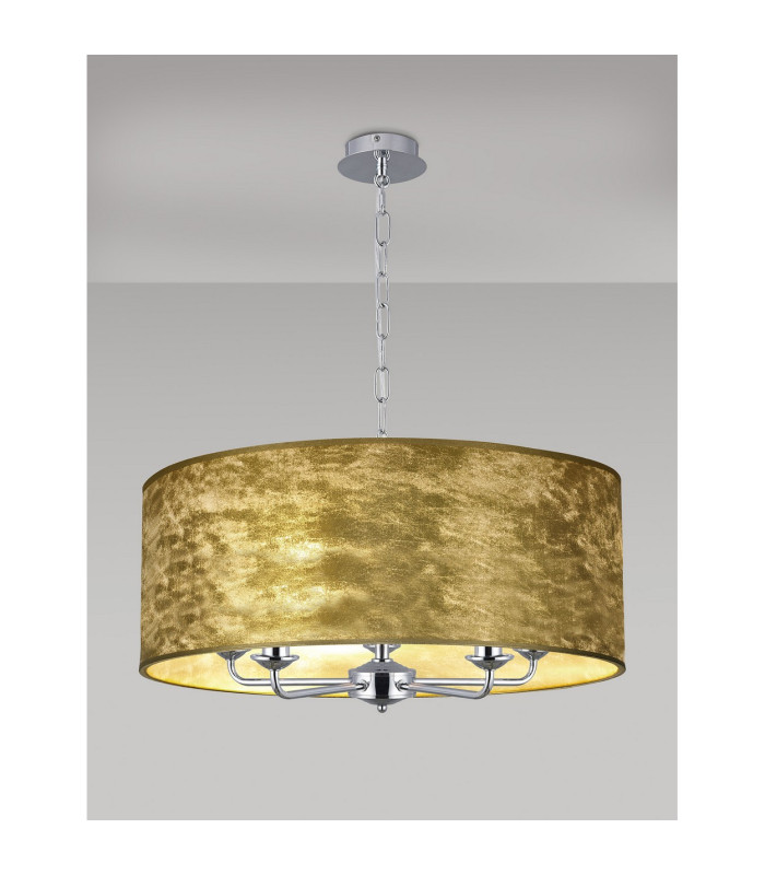 Banyan 5 Light Multi Arm Pendant E14 Polished Chrome With 60cm x 22cm Gold Leaf With White Lining Shade-2